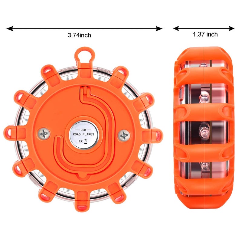 AK [8 Pack LED Road Flares Safety Flashing Warning Light Roadside Emergency Disc Beacon Kit for Vehicles Boats with Magnetic Base & Hook, Premium Storage Bag (Batteries Not Included) (8) - Image 4